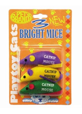 Pet Brands Three Bright Mice Catnip Cat Toys Pack 3